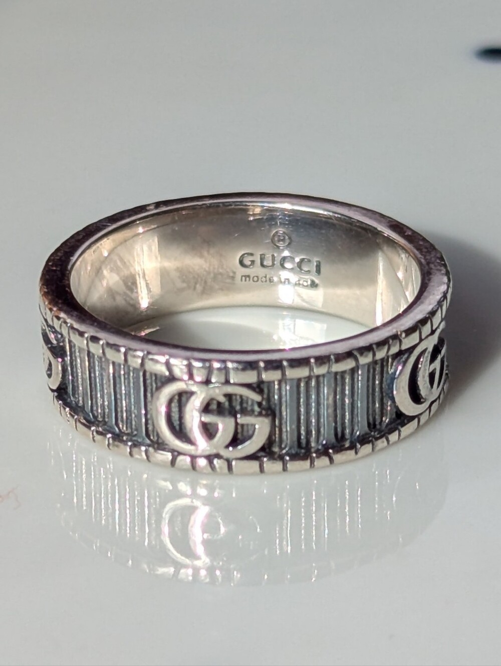 Gucci Ring GG Marmont Double G Logo 925 Sterling Silver Sz. 10.75 Made In Italy